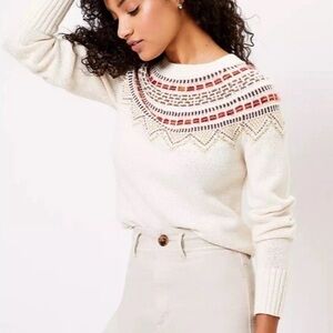 Loft LM Fair Isle Shimmer Shirttail Sweat